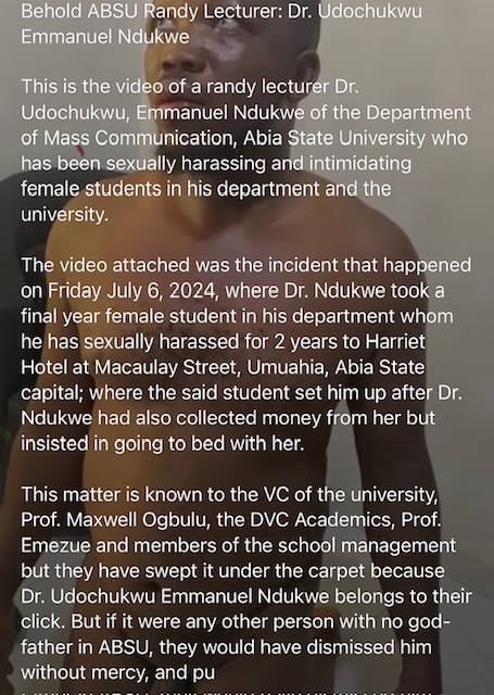 ABSU Lecturer Dr. Udochukwu Emmanuel Nudukwe Caught